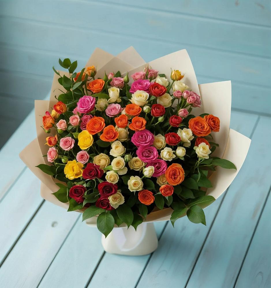 Букет Микс из разноцветных кустовых роз в Смоленской