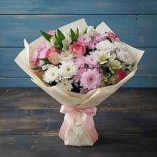 Букет цветов из:  Хризантемы, Альстромерии и Розы #REPLACE_PRED# Смоленской