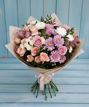 Букет цветов из:  Хризантемы, Розы и Альстромерии в Смоленской