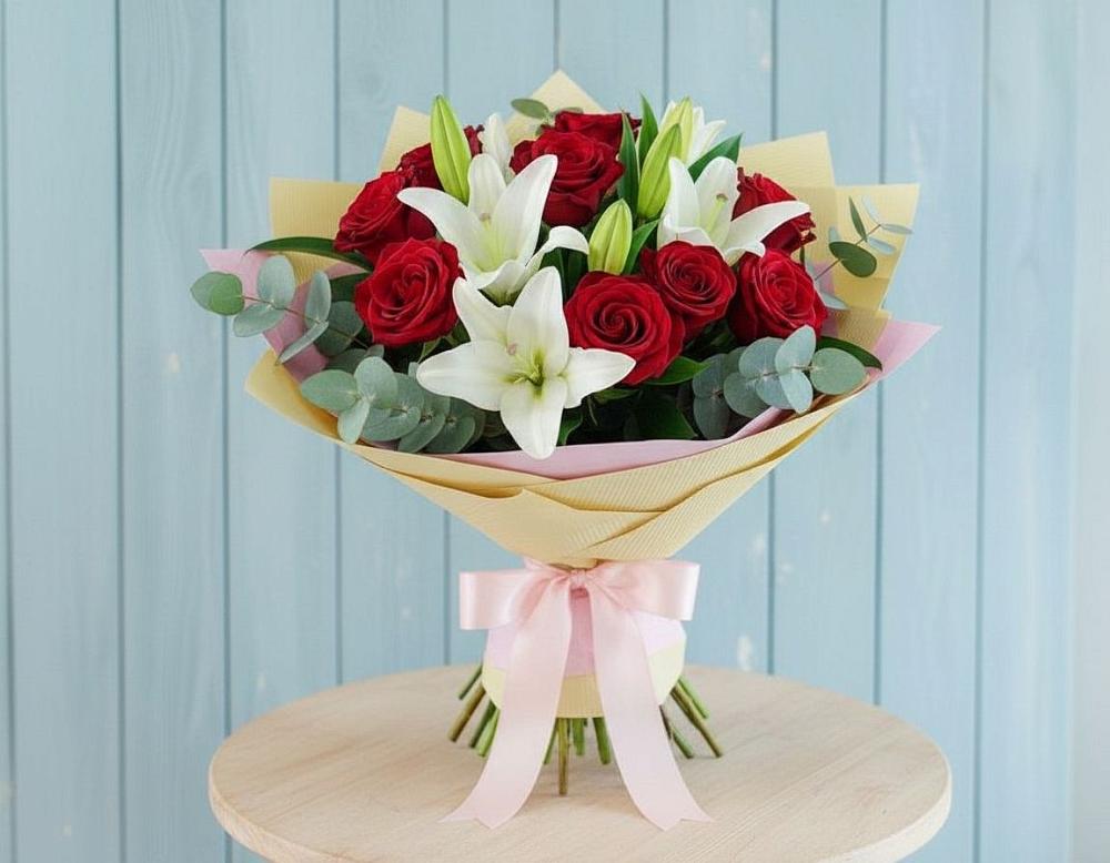 Букет цветов из: Лилии и Розы в Смоленской